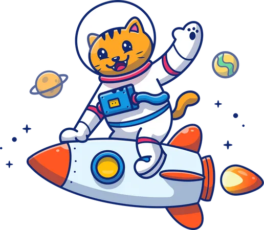 Cat riding rocket Illustration