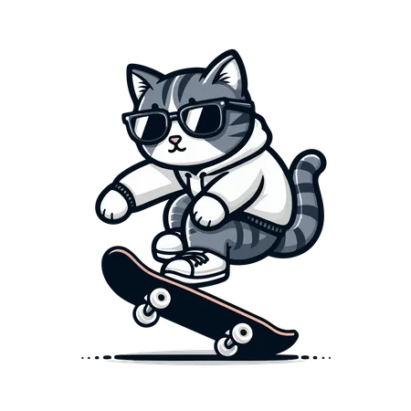 스케이트보드를 타는 고양이  일러스트레이션