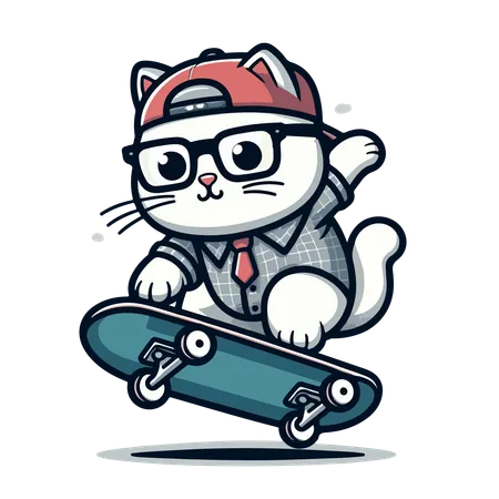 Cat Riding Skateboard  Illustration