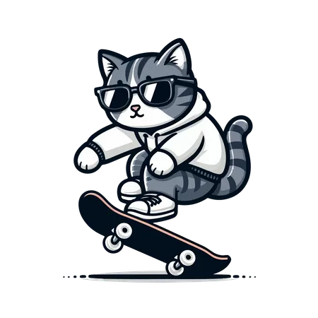 Cat Riding Skateboard  Illustration