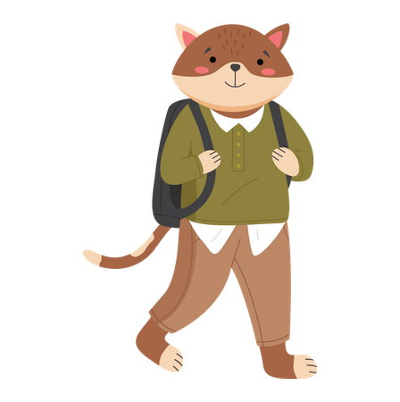Cat schoolboy wearing in school uniform with school bag  일러스트레이션