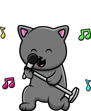 Cat Singing With Microphone  Illustration