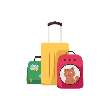 Cat sits inside a special red pet travel backpack  Illustration