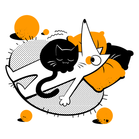 Cat sits on the dog  Illustration