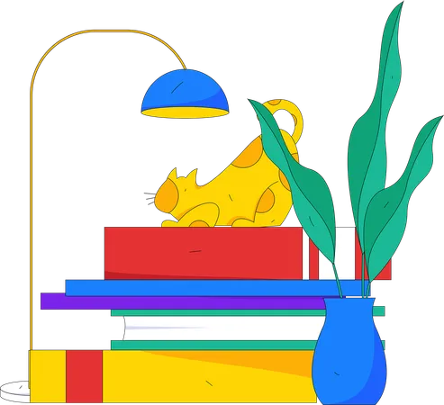 Cat sitting on books  Illustration