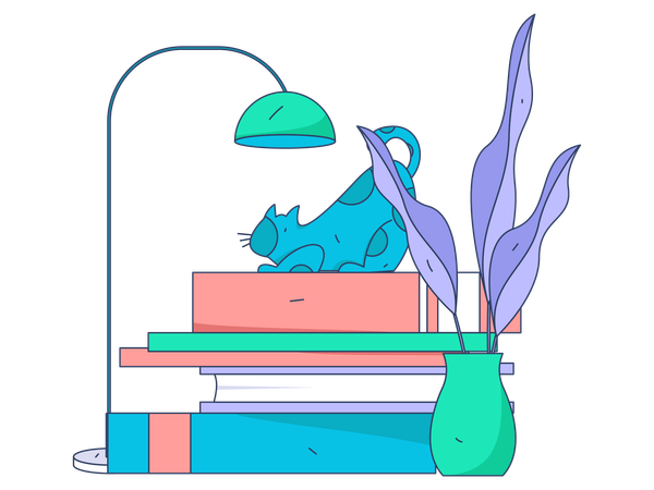 Cat sitting on books  イラスト