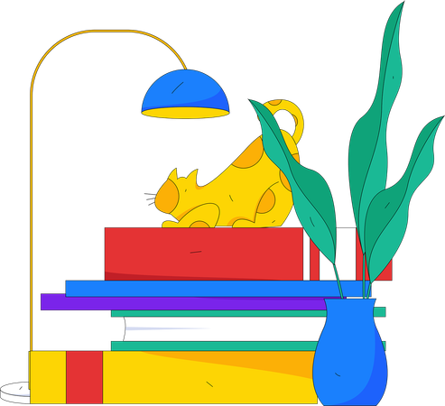 Cat sitting on books  Illustration