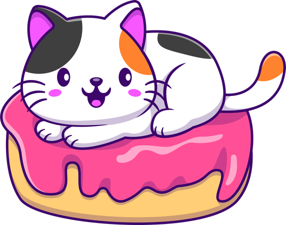 Cat Sitting On Doughnut  Illustration