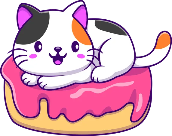 Cat Sitting On Doughnut  Illustration