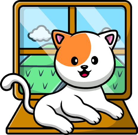 Cat Sitting On Window  Illustration