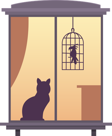 Cat sitting on window view from window  Illustration