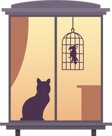 Cat sitting on window view from window Illustration