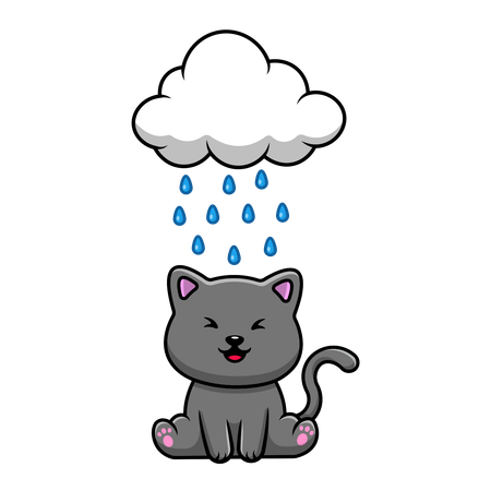 Cat Sitting Under Rain Cloud  Illustration