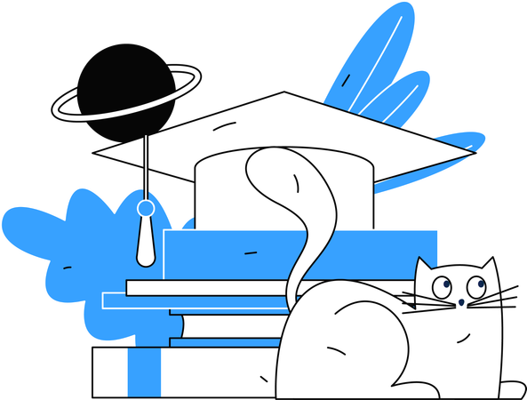 Cat sitting with graduation cap  Illustration