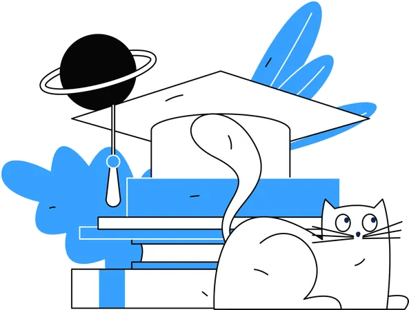 Cat sitting with graduation cap  Illustration