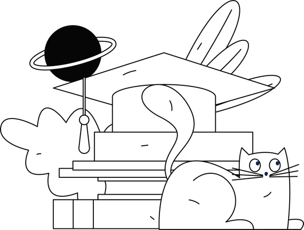 Cat sitting with graduation cap  Illustration