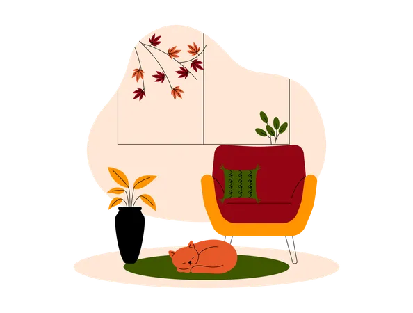 Cat sleeping in living door  Illustration