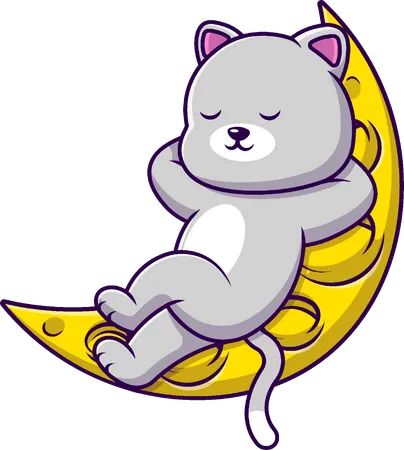 Cat Sleeping On Moon  Illustration