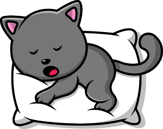 Cat Sleeping On Pillow  Illustration