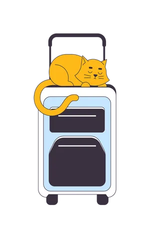 Cat Sleeping On Suitcase Flat Line Vector Spot Illustration Kitten Lying On Luggage Top 2 D Cartoon Outline Object On White For Web UI Design Summer Vacation Editable Isolated Colorful Hero Image Illustration