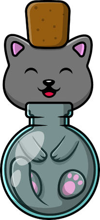 Cat Stuck In Bottle  Illustration