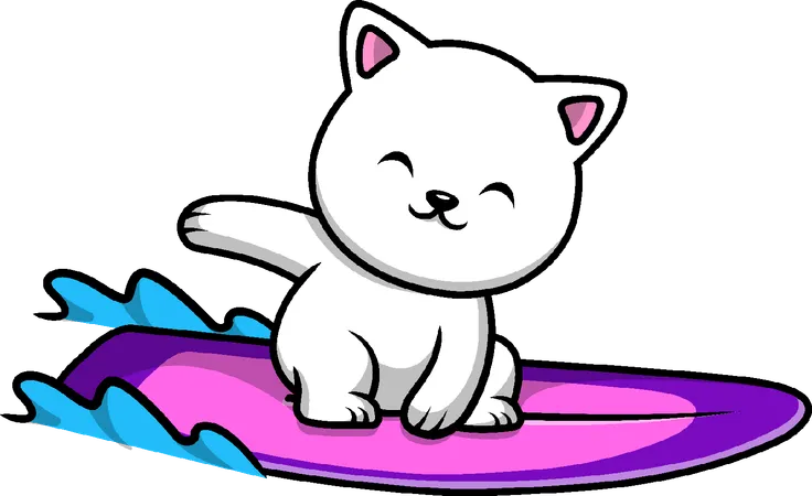 Cat Surfing With Surfboard  Illustration