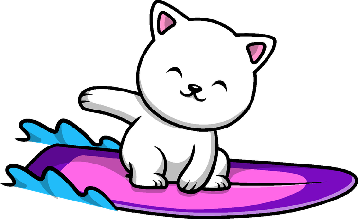 Cat Surfing With Surfboard  Illustration