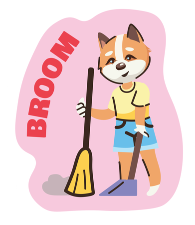 Cat sweeping floor  Illustration