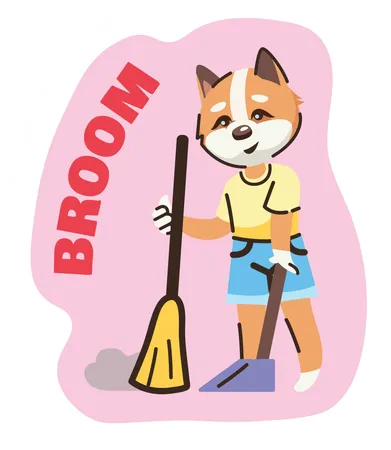 Cat sweeping floor  Illustration