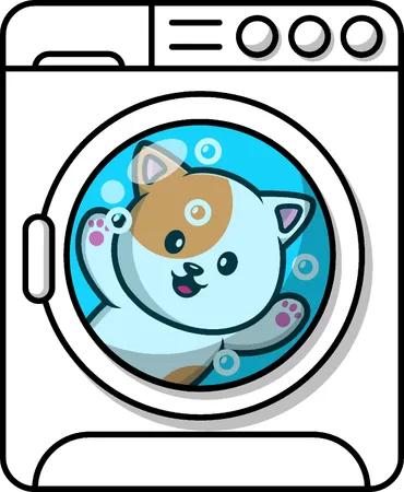 Cat Swimming On Washing Machine  Illustration