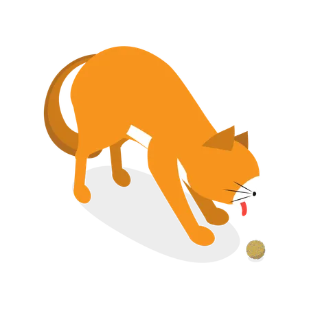3 D Isometric Flat Vector Illustration Of Hairball Cat Vomiting A Stomach Content Illustration