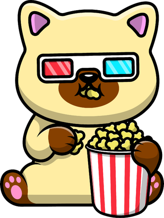 Cat Watching Movie With Popcorn  Illustration