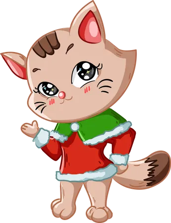 Cat wearing Christmas costume  Illustration