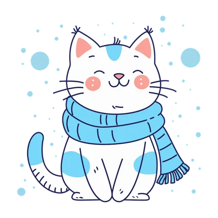 Cat wearing warm scarf  Illustration