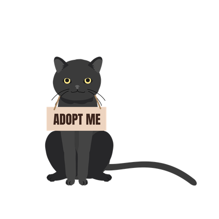 Cat with 'Adopt Me' Collar  イラスト