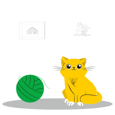 Cat with ball Illustration
