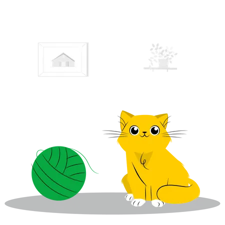 Cat with ball  Illustration