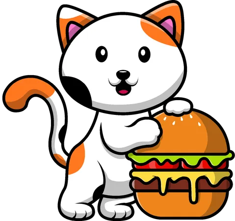 Cat With Big Burger  Illustration