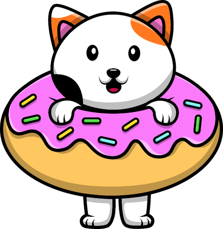 Cat With Doughnut  Illustration