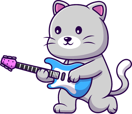 Cat With Electric Guitar  Illustration