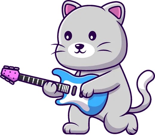 Cat With Electric Guitar  Illustration