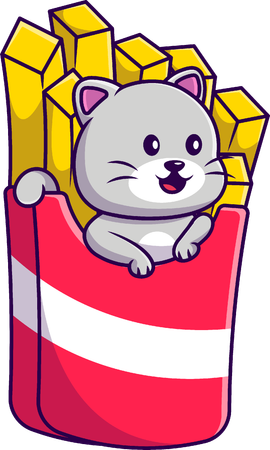 Cat With French Fries  Illustration
