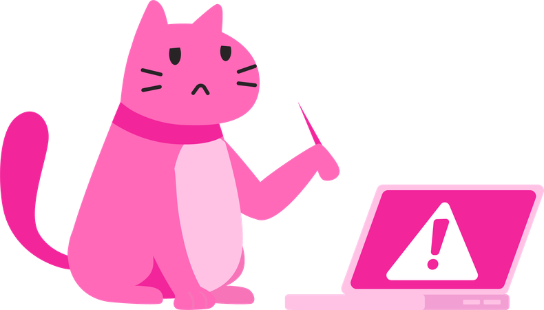 Cat With Laptop Error  Illustration