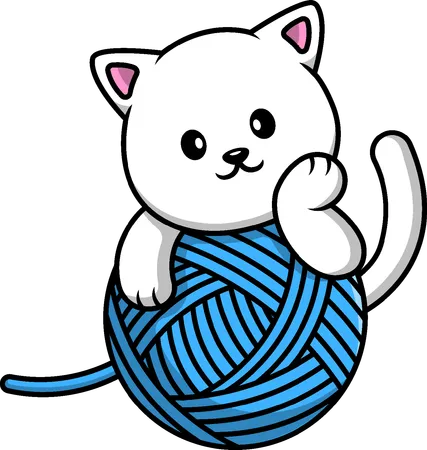 Cat With Yarn Ball  Illustration