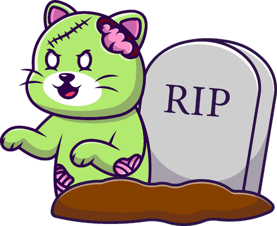 Cat Zombie From Grave  Illustration