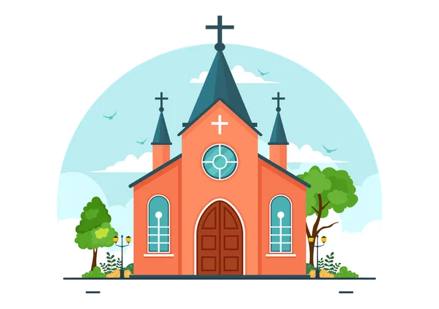 Cathedral Catholic Church Building Vector Illustration With Architecture Medieval And Modern Churches Interior Design In Flat Cartoon Background Illustration