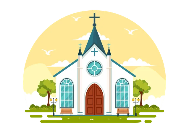 Cathedral Catholic Church Building Vector Illustration With Architecture Medieval And Modern Churches Interior Design In Flat Cartoon Background Illustration