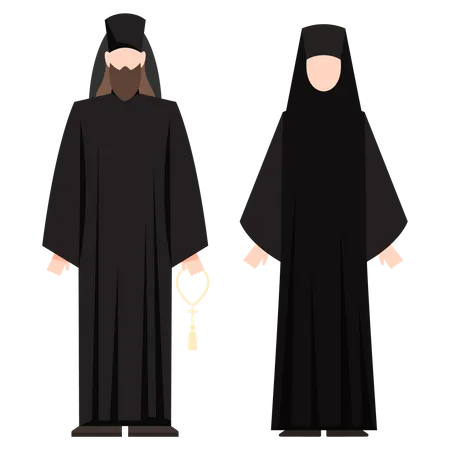 Religion People Wearing Specific Uniform Male And Female Religious Figure Christian Monk Flat Vector Illustration 일러스트레이션