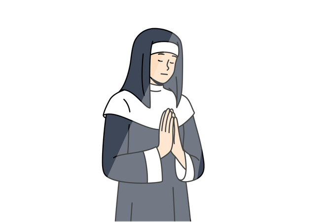 Catholic nun is praying to Jesus  イラスト