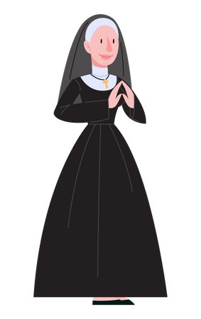 Catholic nun wearing traditional black clothes Illustration